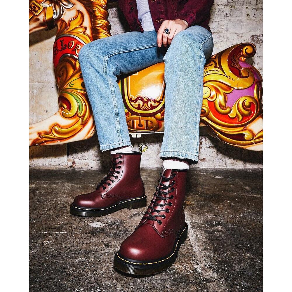 Doc Dr. Martens 1460 Leather Boots Cherry Red Lace Up US Women's Size 10 Men's 9 - Picture 16 of 16